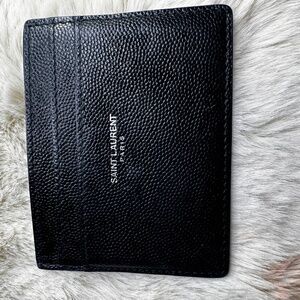 SAINT LAURENT Logo-Print Pebble-Grain Leather Cardholder
